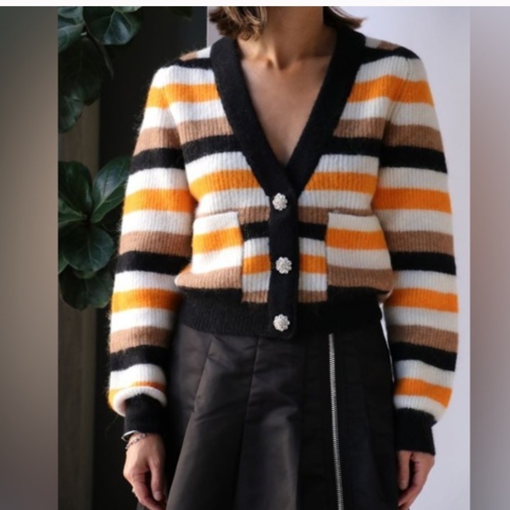 Ganni Soft Wool Striped Knit - Tiger's Eye, Alpaca & Merino Wool Blend, size M